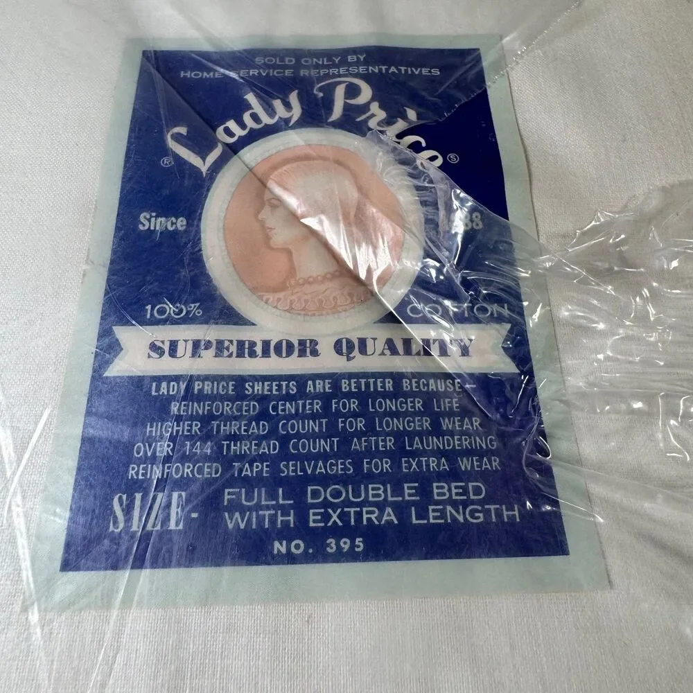 Vintage Lady Price Double Full Flat Bed Sheet White 100% Cotton NOS Deadstock
